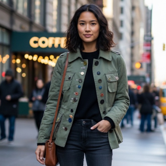 BCBGMaxAzria Jackets & Blazers - BCBGMAXAZRIA Runway Military Utility Jacket Y2K Grunge Boho Army Olive Green XS